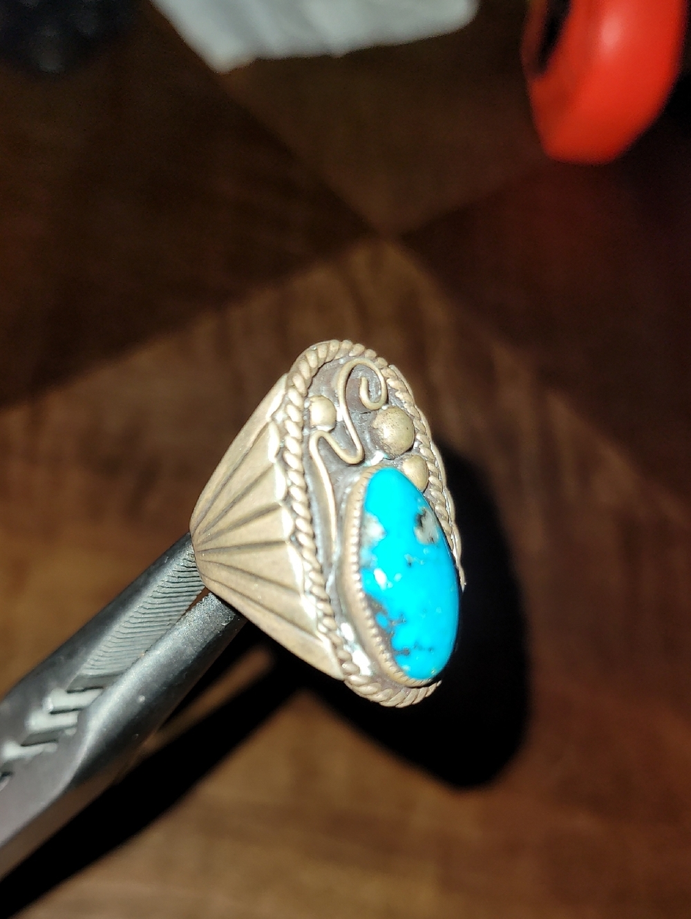 A vintage Navajo sterling silver turquoise ring. Size 10.5